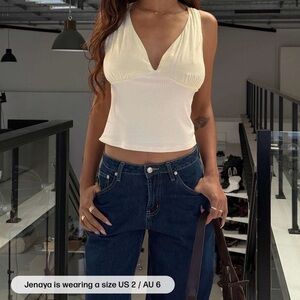 Cream Sleeveless V-Neck Top